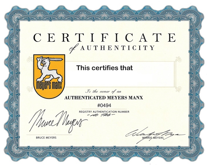 Meyers Manx Certificate No. 494